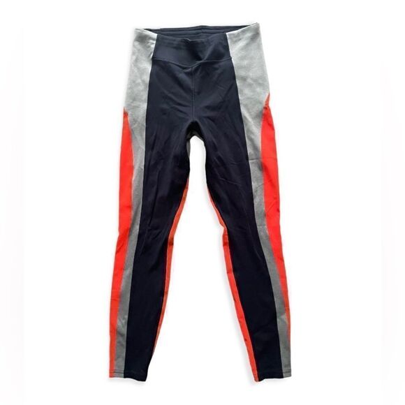 Athleta Crest Colorblock Tight Leggings Pants Size M Petite Navy Blue Orange - Picture 2 of 4
